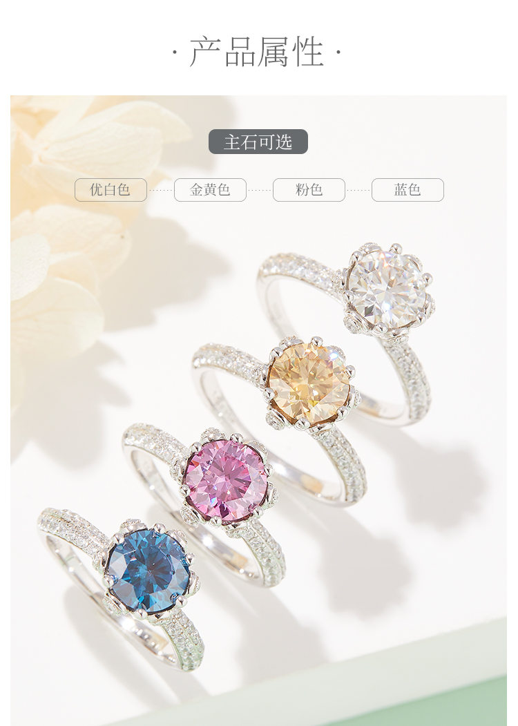 直臂豪镶花神S925银镀白金莫桑钻女戒1.5克拉D级 - 2